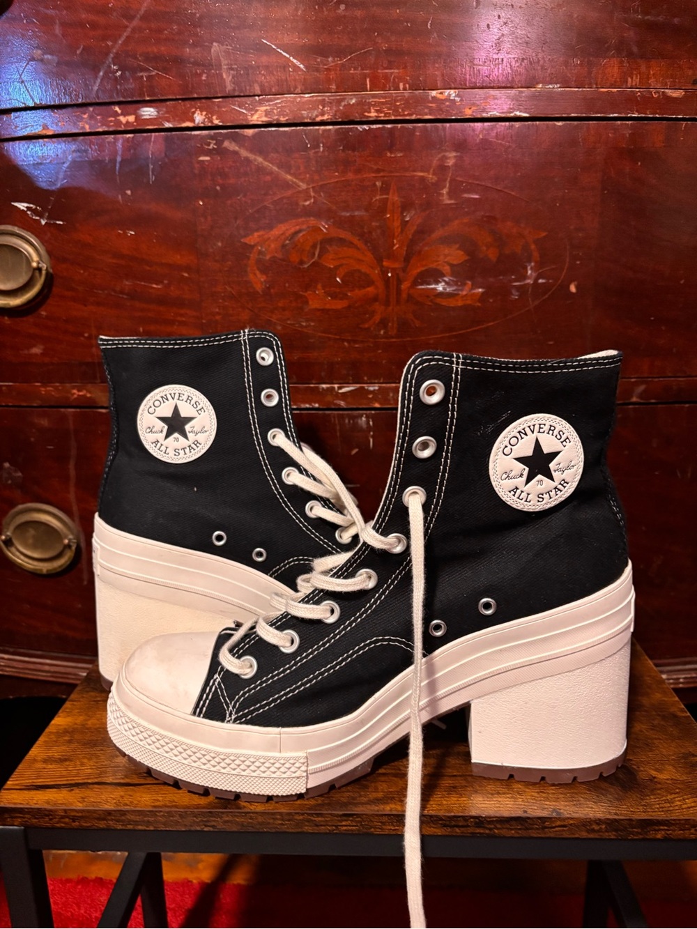 Converse Black and White Platform High-Top Sneakers - Picture 2 of 5